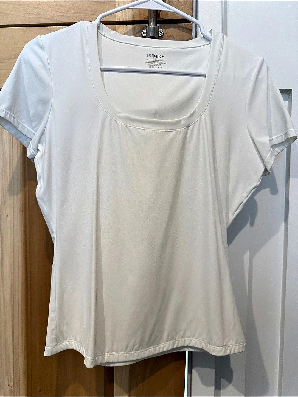 PUMIEY Square Neck Short Sleeve T-Shirt White Size Large